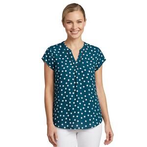 41 Hawthorn Split Neck Blouse Teal White Polka Dot Women Medium NWT